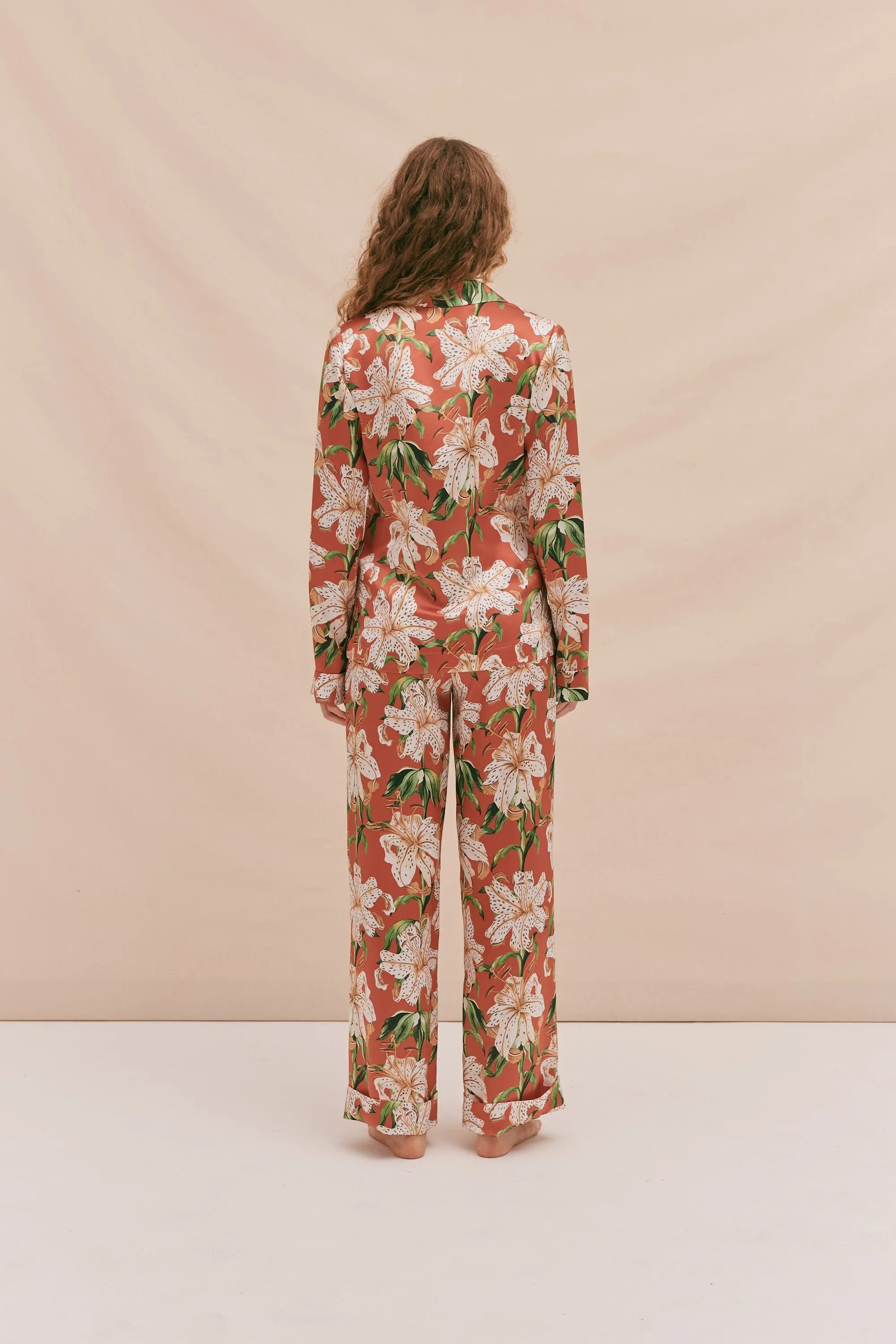 BV Silk Long Pyjama Set Lilium Print Red