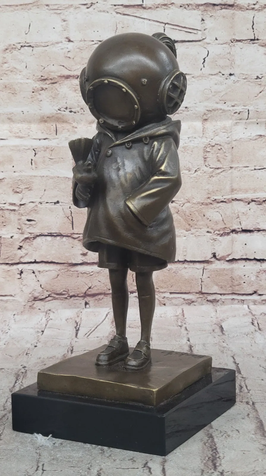 Classic Children`s Theme Bronze Sculpture: Deep Sea Diver Girl Artwork