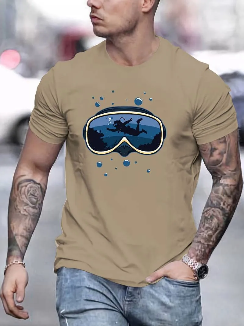 Men scuba diving T-Shirt | Diving Print Casual Short Sleeve
