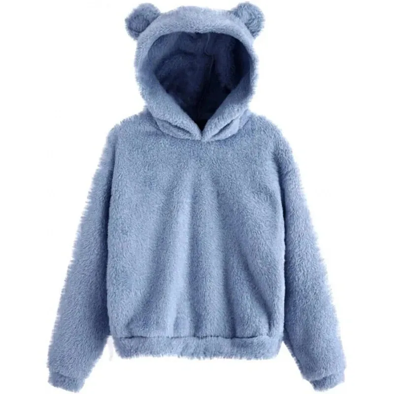 Oversized Fuzzy Bear Ears Hoodie