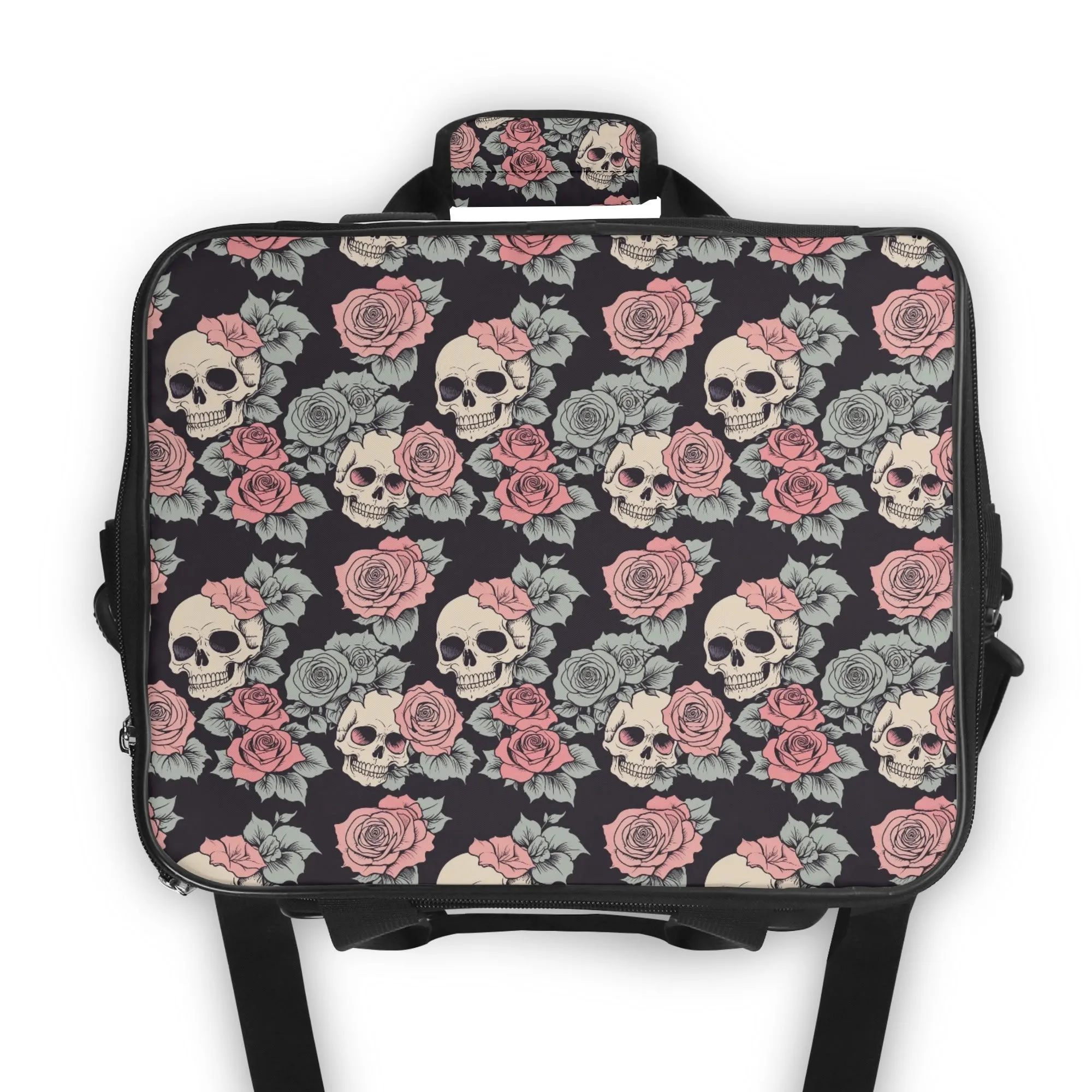 Skull and Pink Rose Insulated Leakproof Cooler Bag Lunch Box