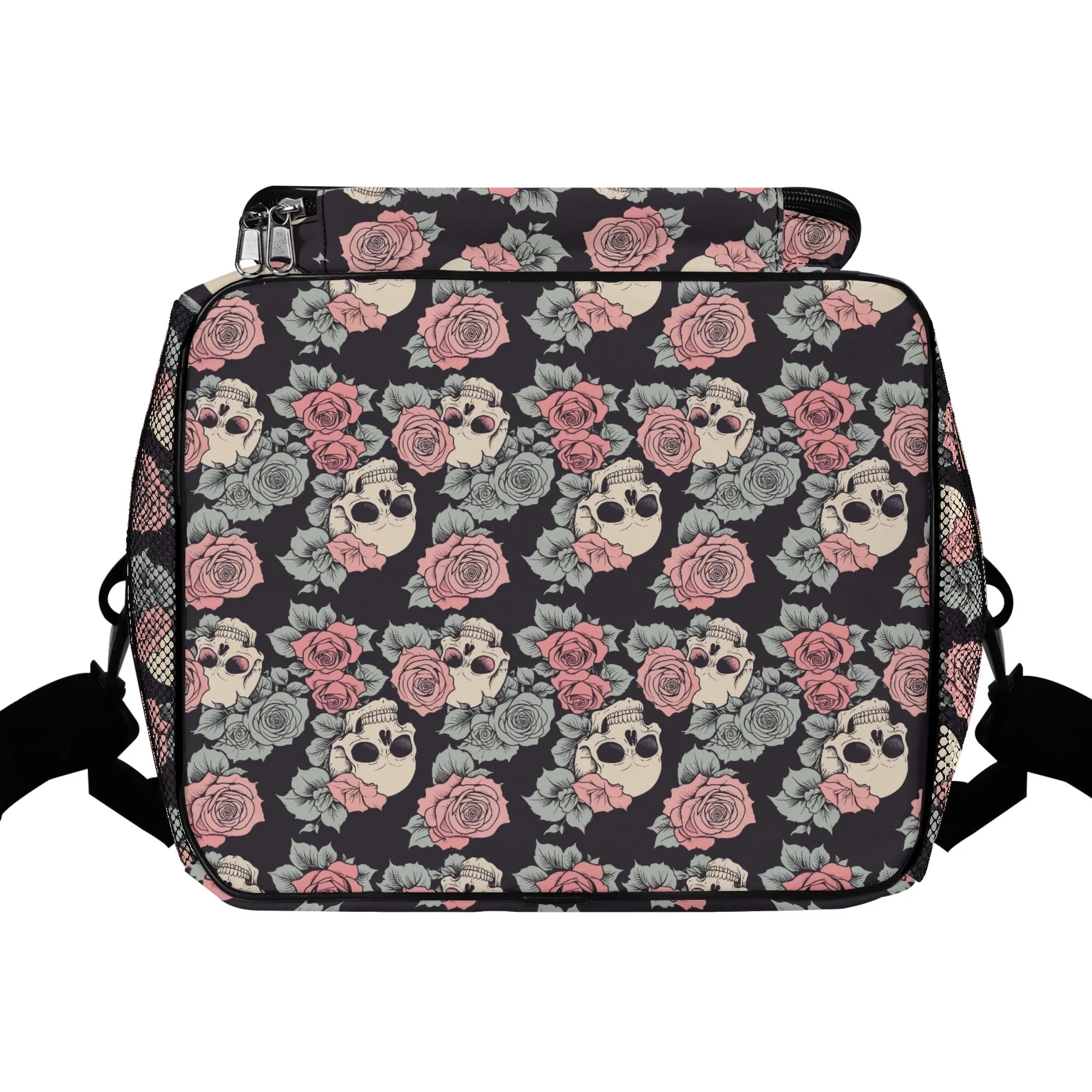 Skull and Pink Rose Insulated Leakproof Cooler Bag Lunch Box