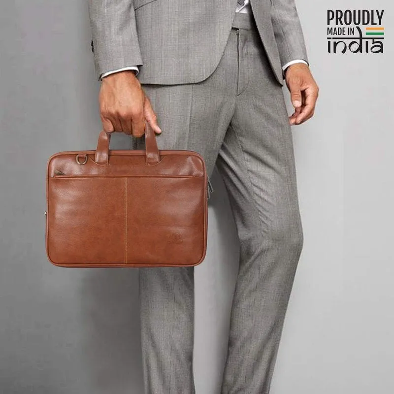 THE CLOWNFISH Eros Faux Leather Expandable 12 inch Laptop Tablet Messenger Bag Briefcase (Tan)