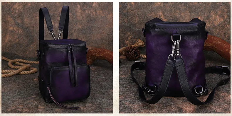 Vintage Green Leather Backpack Purse For Women Cross Shoulder Bag