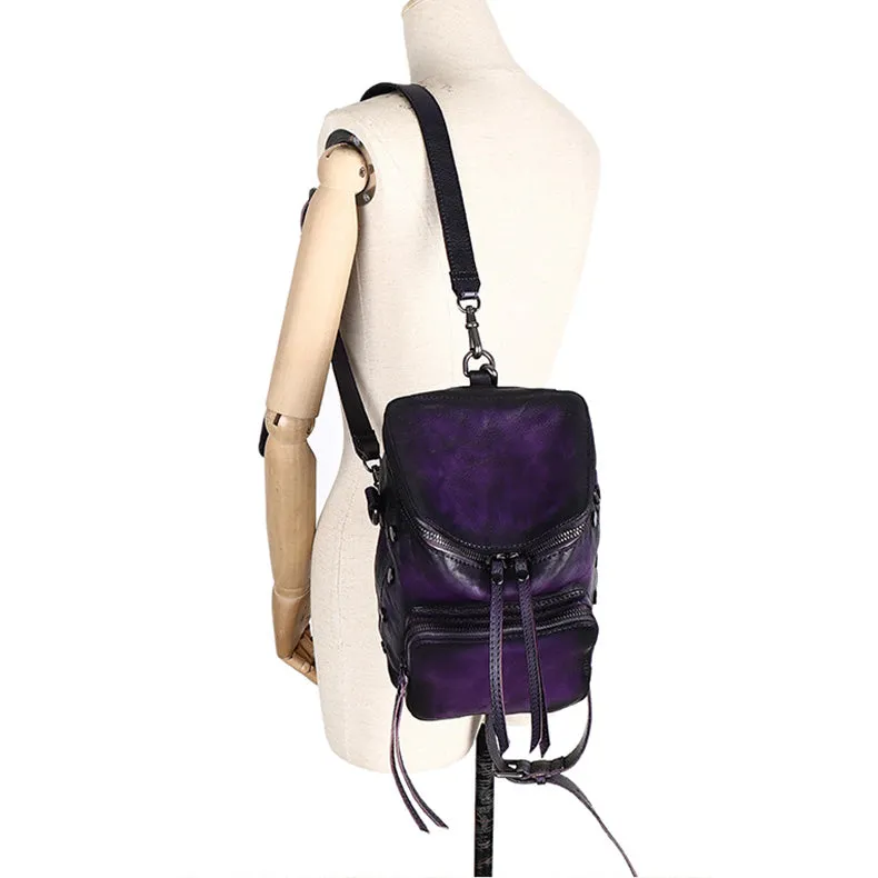 Vintage Green Leather Backpack Purse For Women Cross Shoulder Bag